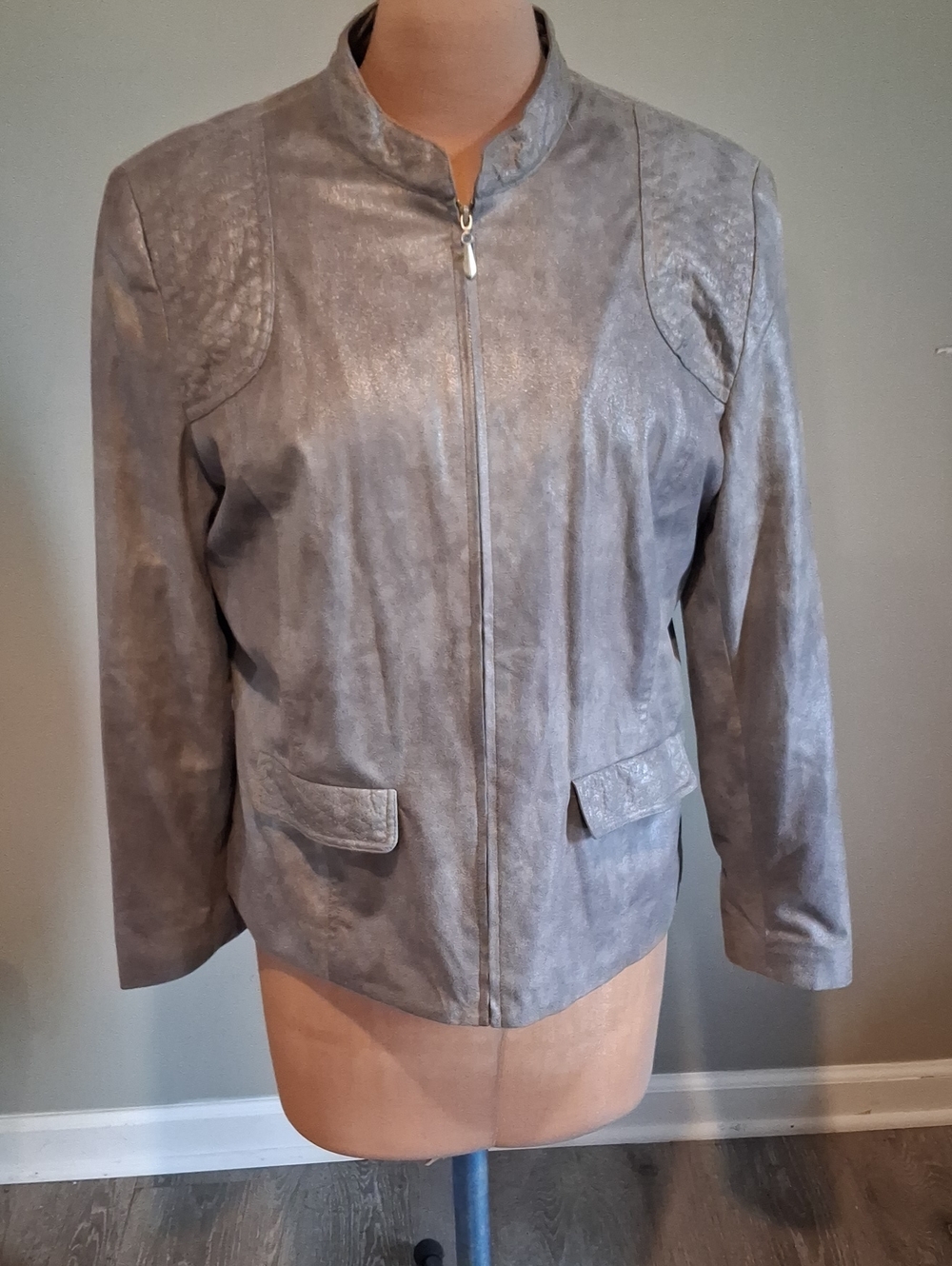Alfred Dunner Silver-Gray Faux Suede Zip Jacket